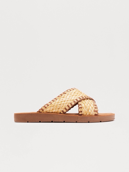 Shoes - Woven Cross-Strap Slide Sandal - Tan